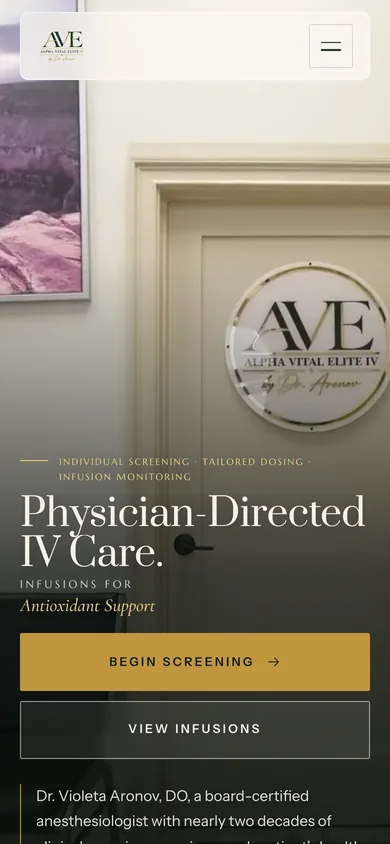 Alpha Vital Elite IV home page on a phone