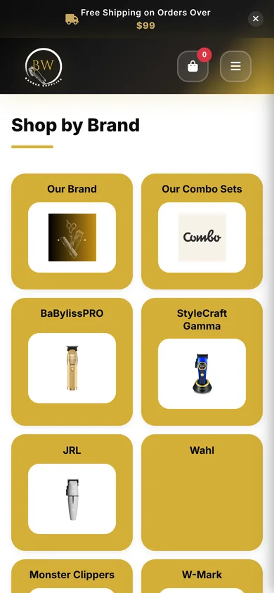 Barber World home page on a phone
