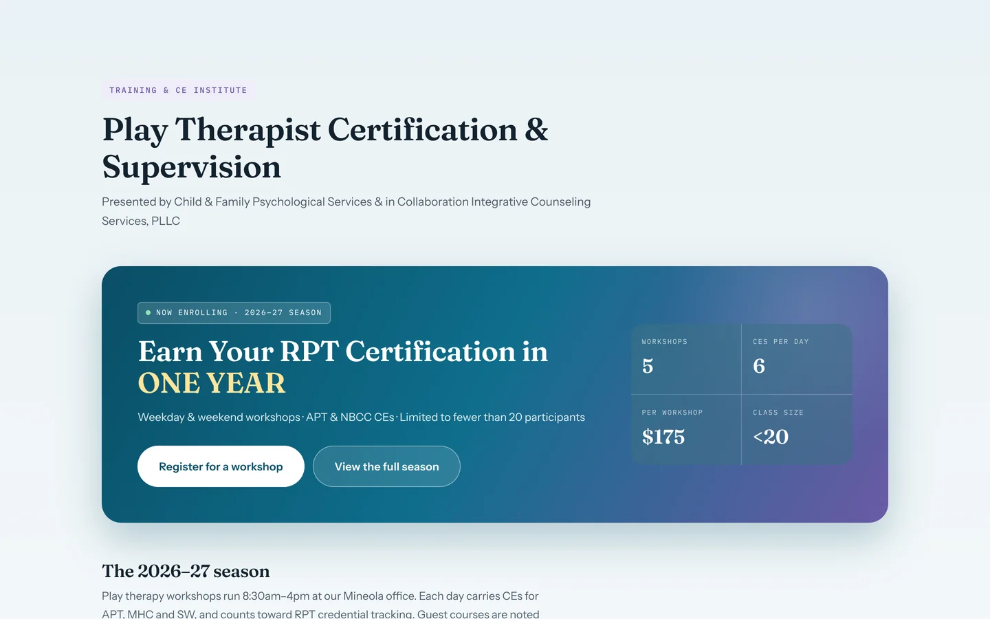 Child & Family Psychological Services — The play-therapy training season