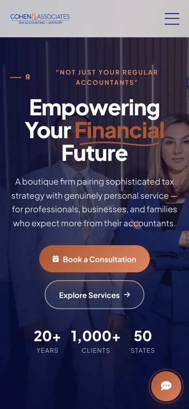 Cohen & Associates home page on a phone