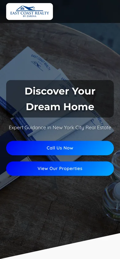 East Coast Realty by Zarina home page on a phone