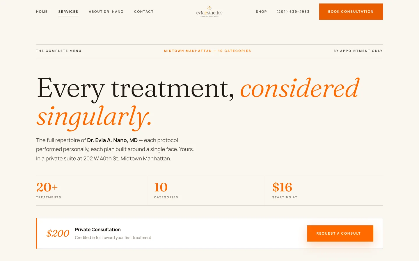 Eviaesthetics — The complete menu, with prices