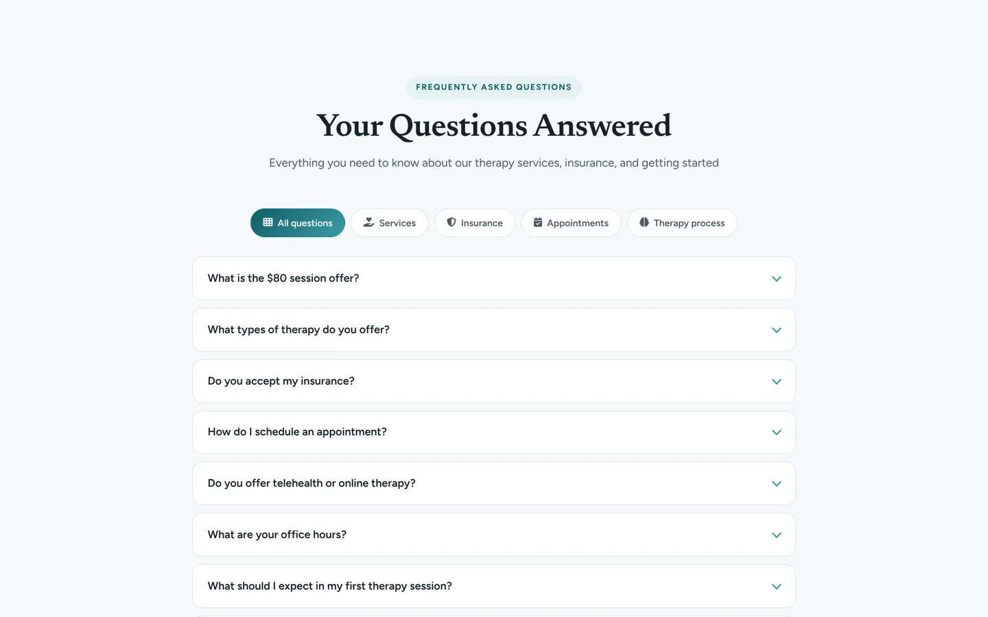 Holistic Mental Health Services — A filterable FAQ