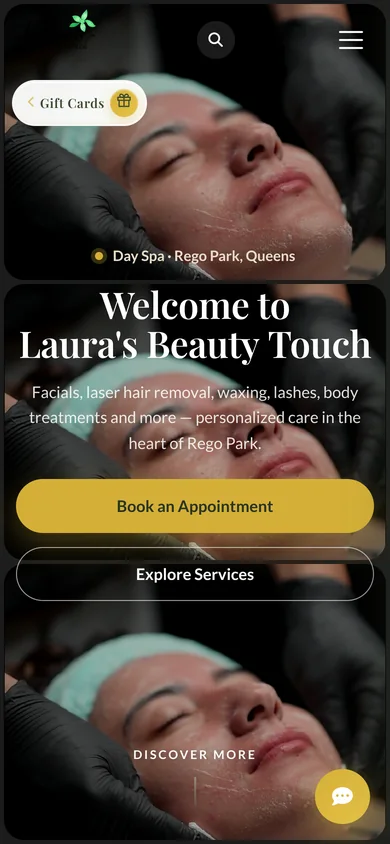 Laura's Beauty Touch home page on a phone