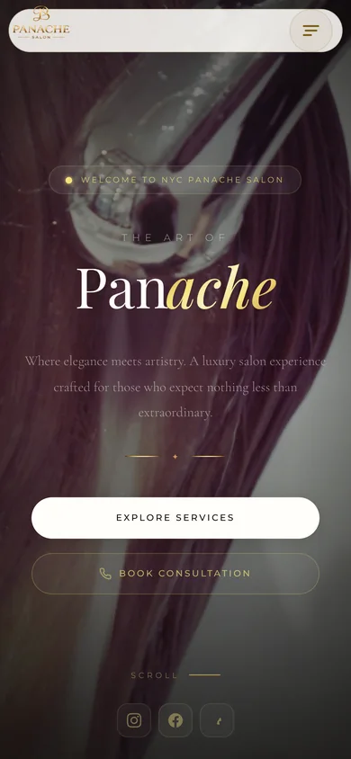 NYC Panache Salon home page on a phone