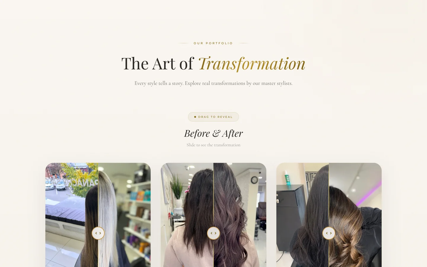 NYC Panache Salon — Drag-to-compare before and after results