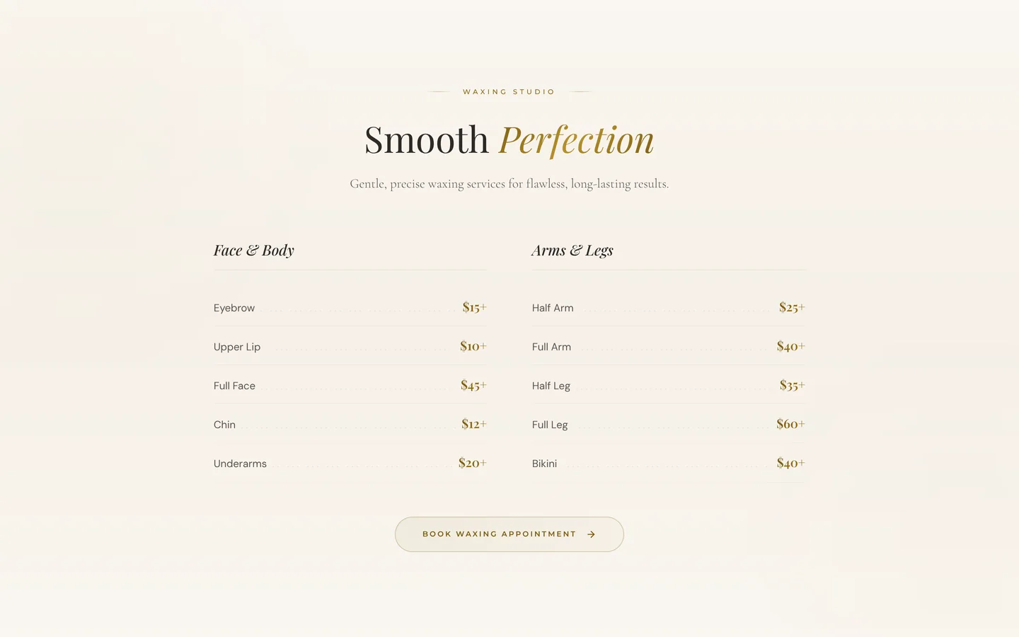 NYC Panache Salon — The waxing price list